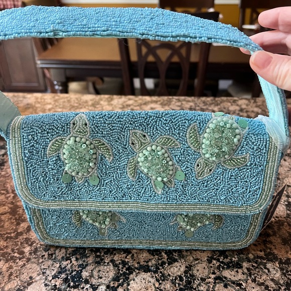 Aqua Beaded Turtle Shoulder Bag - Picture 1 of 5